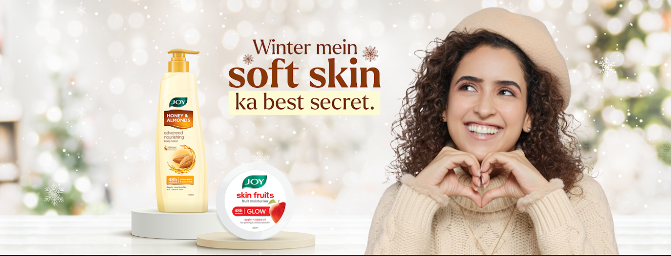 Joy Honey & Almonds winter skincare campaign banner