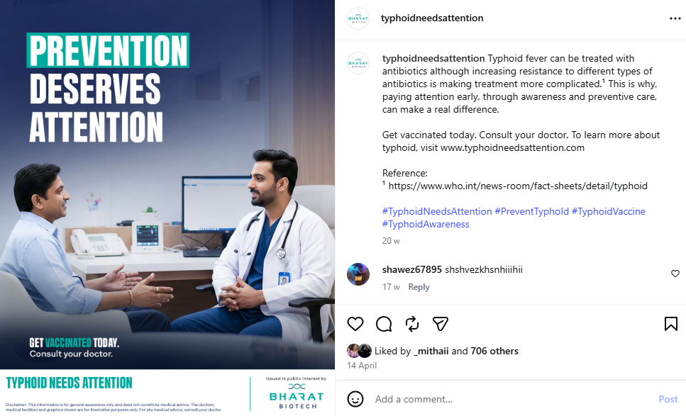 Typhoid Needs Attention HCP-facing Instagram post: doctor discussing prevention