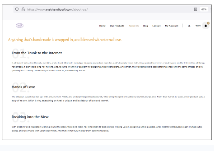 Anek Handicraft About Us page written as a brand story