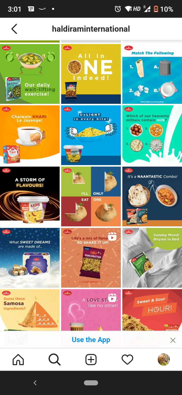 Haldiram's International Instagram grid of topical and product-led posts