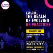 SHRM Tech 2021 registration creative: explore the realm of evolving HR practices