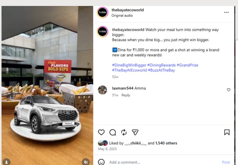 The Bay at Ecoworld Instagram post promoting the Dine Big Win Bigger campaign